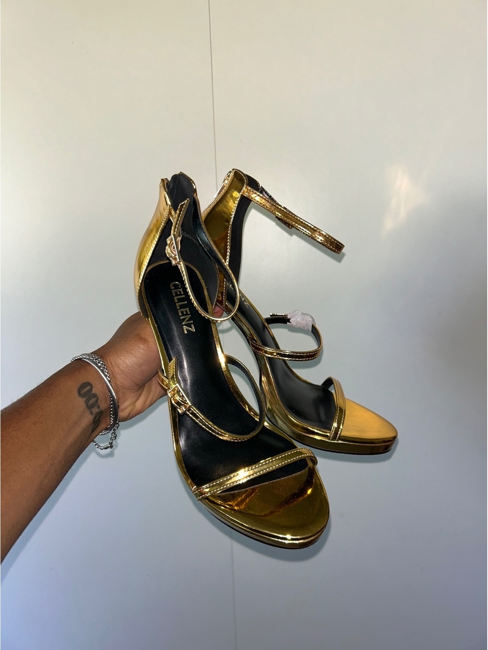 Cellenz Gold Metallic High Heel Sandals with Ankle Straps